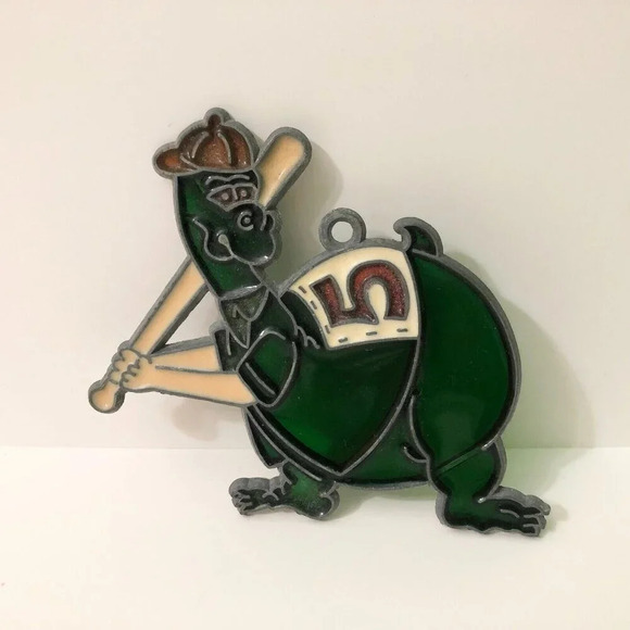 Vtg Dinosaur  Playing Baseball Suncatcher Small Window Hanging - Picture 12 of 12